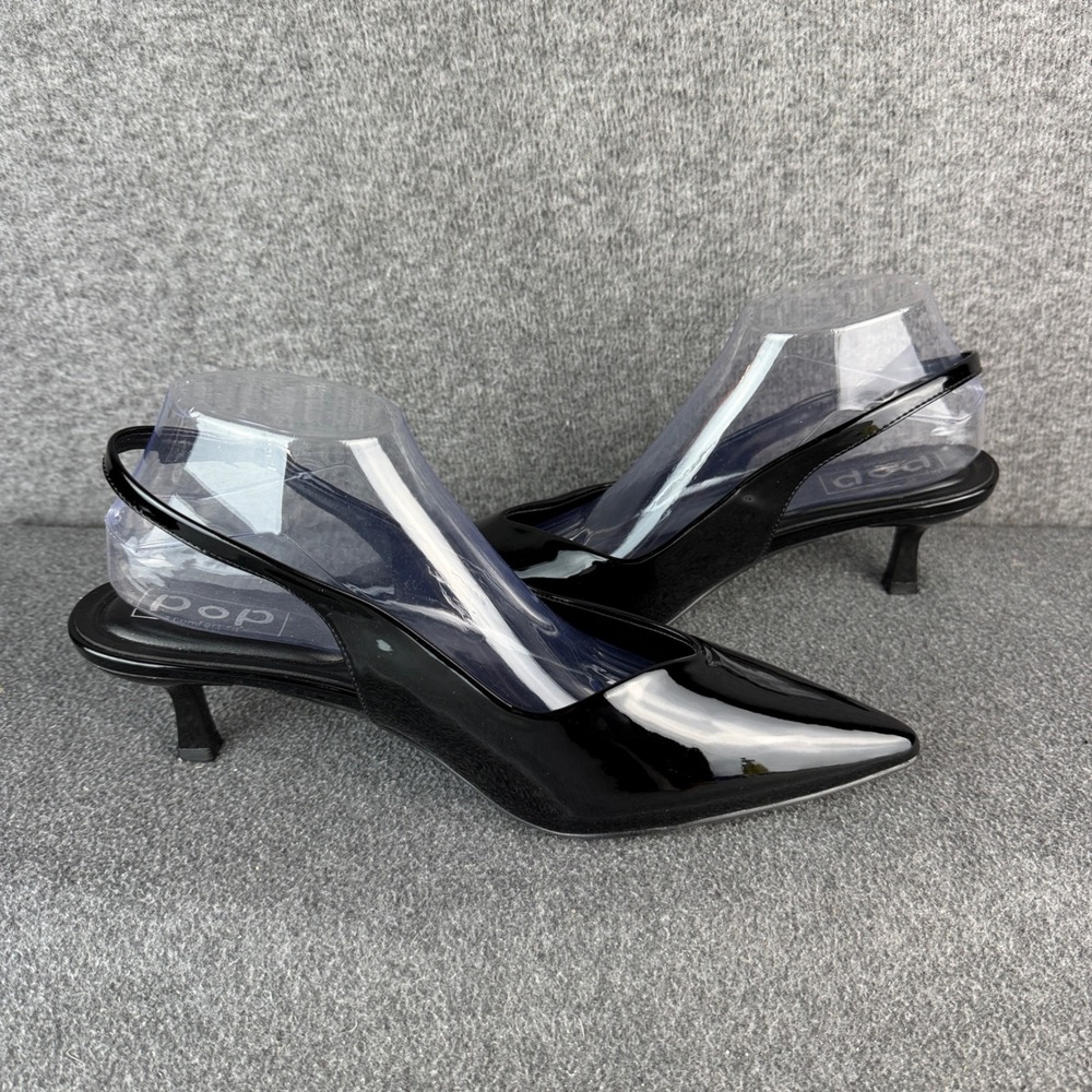 EDL Pop Savien Womens Black Patent Slingback Pointed Toe Kitten Heels Size 11M